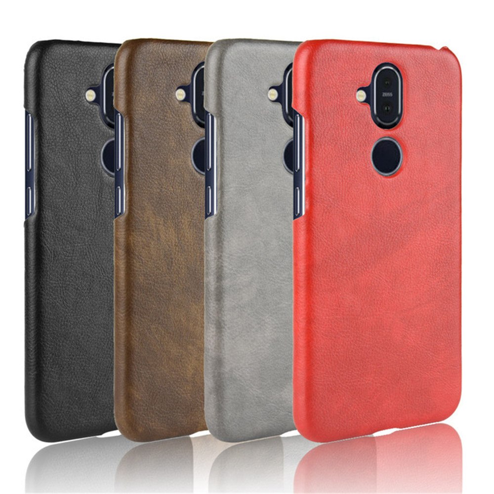 เคส Nokia 8.1 / X7 #เคสฝาหลังพลาสติกแข็งเคลือบหนัง PU ลายผิวลิ้นจี่ Litchi Skin Leather Coated