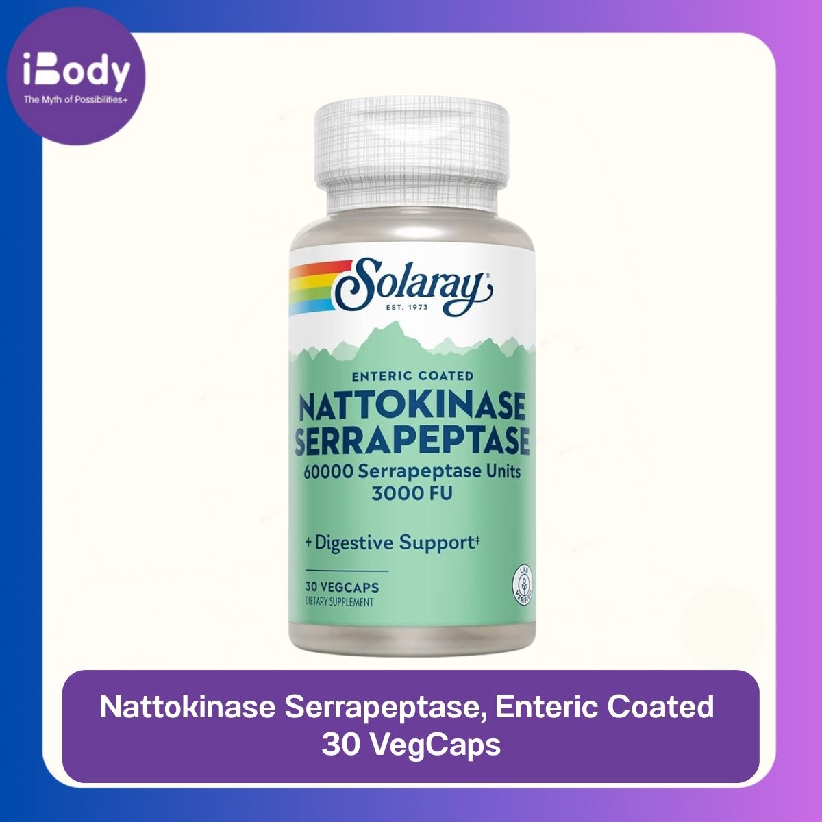 Solaray® Nattokinase Serrapeptase, Enteric Coated, 30 VegCaps สารสกัดจากนัตโตคิเนส ถั่วหมักญี่ปุ่น