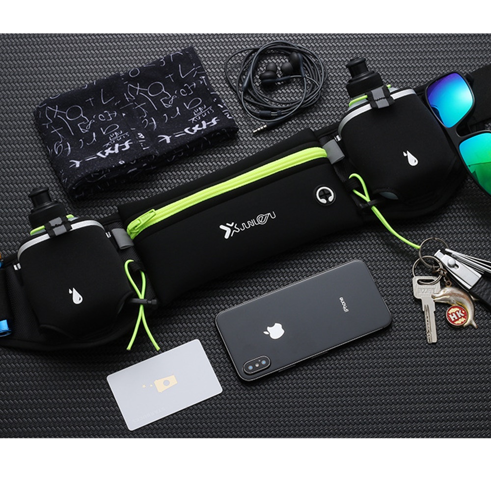 กระเป๋าคาดเอววิ่งออกกำลังกายใส่ขวดน้ำ 2 ขวด ติด BIB มีช่องเสียบหูฟัง (แถมฟรีขวดน้ำ 2 ขวดขนาด 175ML) (A27)