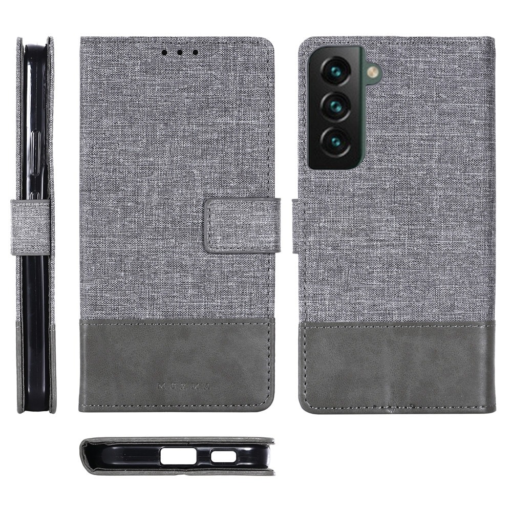 เคส Samsung Galaxy S22+ 5G #เคสแบบฝาพับ MUXMA หนัง PU ออกแบบสีทูโทนตัดลายผ้า Canvas Splicing