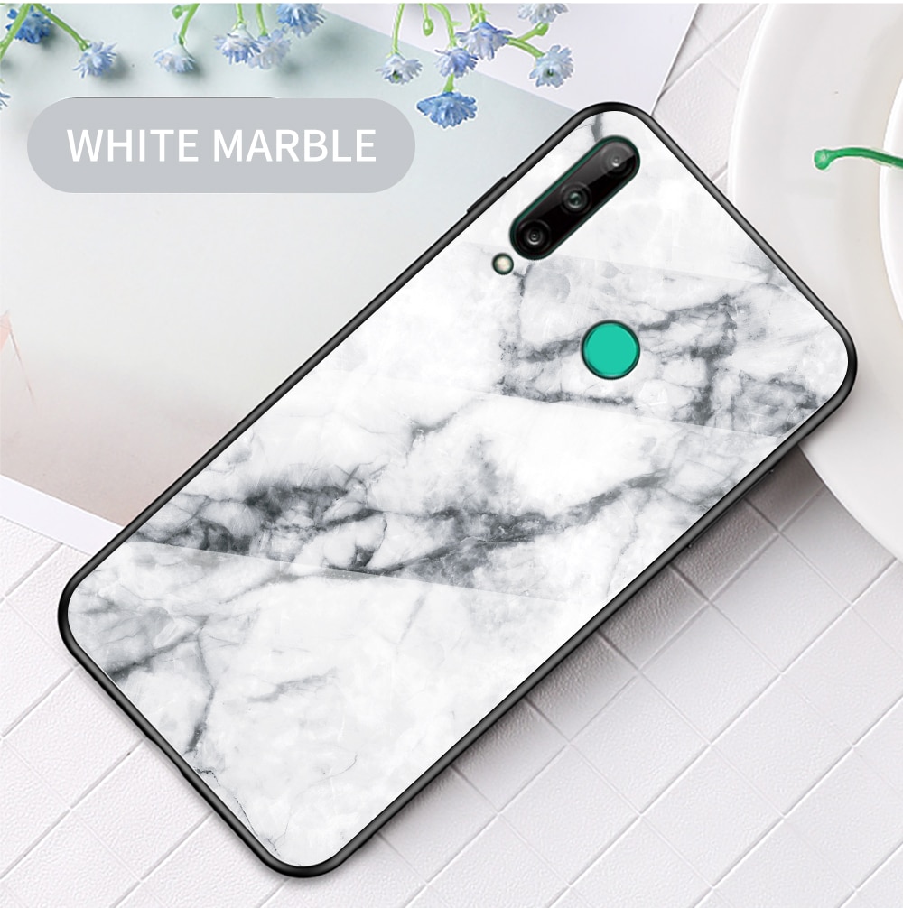 Case Huawei Y7p #เคสฝาหลัง Gradient Color ลายหินอ่อน Glass + PC + TPU Hybrid Case