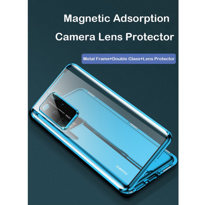 เคส OPPO Reno 5 Pro 5G #เคสกระจกขอบโลหะประกบแม่เหล็กหน้าหลังมีป้องกันเลนส์กล้อง Fully Protection Magnetic Adsorption Glass Metal Phone Protective Built-in Camera Protection