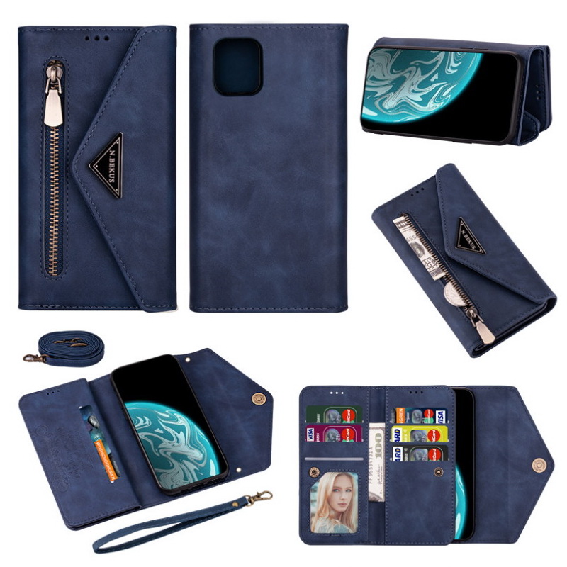Case Samsung Galaxy S10 Lite #เคสฝาพับแบบกระเป๋าสตางค์ช่องใส่บัตรหลายช่องพร้อมสายคล้อง Multi-slot Wallet Zippered Envelope Flip Leather