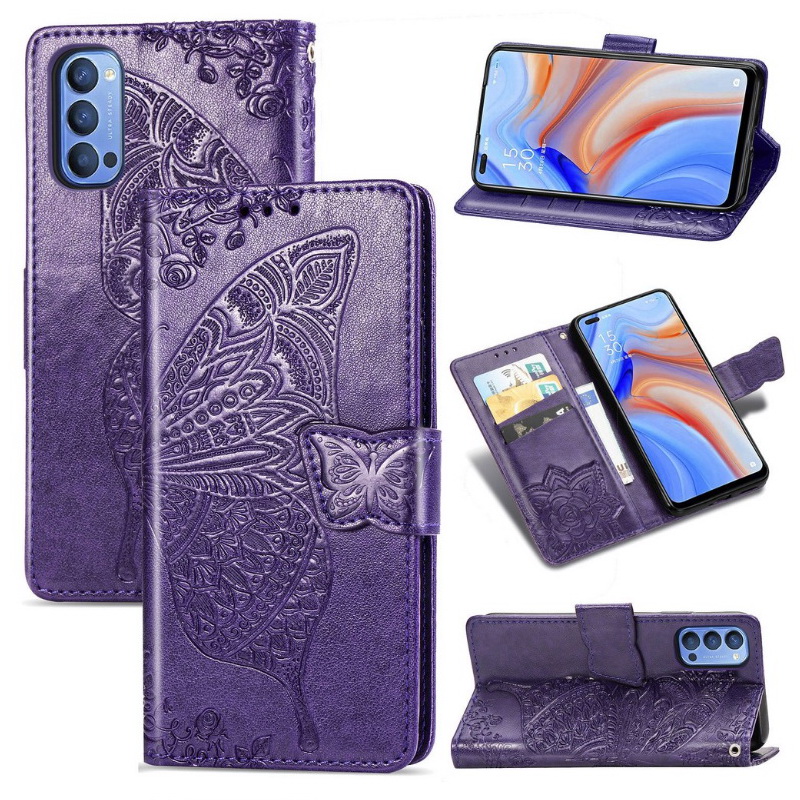 เคส OPPO Reno 4 Pro 5G #เคสฝาพับ Imprint ลายผีเสื้อดอกไม้