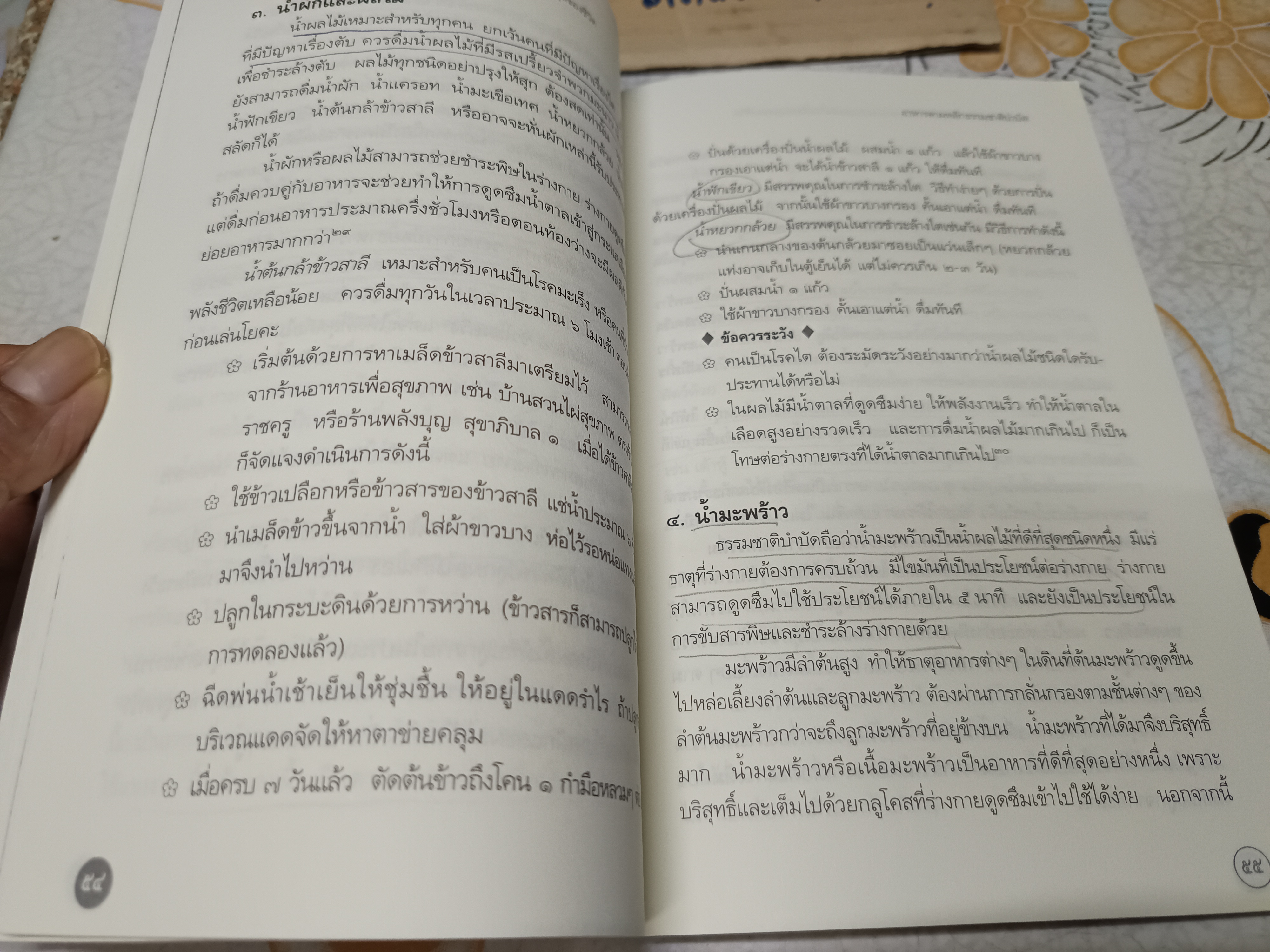 ธรรมชาติบำบัด : ศิลปะการเยียวยาร่างกายและจิตใจเพื่อสมดุลของชีวิต (พิมพ์ครั้งแรก 2547) มีรอยขีดเส้นใต้ด้วยดินสอหลายหน้า