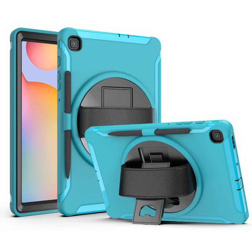 เคส Samsung Galaxy Tab S6 Lite 10.4" P615 P610 #เคสฝาหลังพลาสติกมีขาตั้งหมุนได้ 360° Swivel Kickstand PC + TPU Tablet Combo Shell with Hand Strap มีสายรัดมือ
