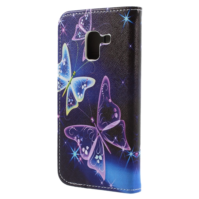 เคส Samsung Galaxy A8 Plus 2018 #เคสฝาพับหนัง PU Cross Texture Patterned Leather Wallet Cover พิมพ์ลายสวยงาม