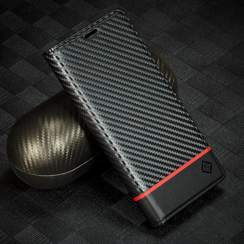 เคส POCO X5 Pro 5G #เคสฝาพับลายคาร์บอนไฟเบอร์สีดำคาดแดงมีช่องใส่การ์ด Carbon Fiber Wallet Card Slot Magnet Stand Phone Cover