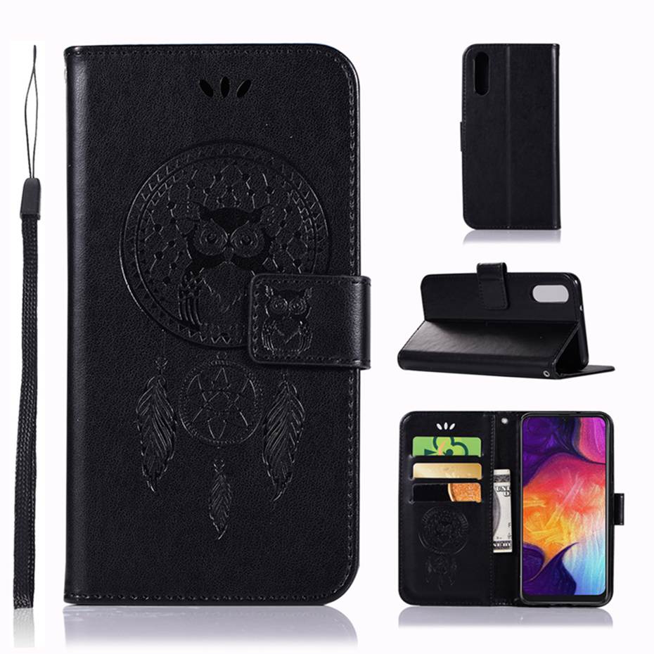 เคส Samsung Galaxy A70 #เคสฝาพับแบบกระเป๋าสตางค์ฝาพับหนัง PU ลายนกฮูก Imprint Owl Dream Catcher PU Leather