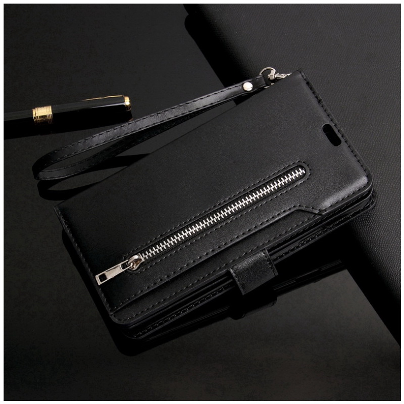 เคส iPhone 14 Pro Max #เคสฝาพับแบบกระเป๋าสตางค์ช่องใส่บัตรหลายช่อง Multi-slot Wallet Zippered Leather พร้อมสายคล้อง