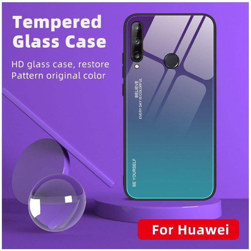 Case Huawei Y7p #เคสฝาหลัง Gradient Color Glass + PC + TPU Hybrid Case