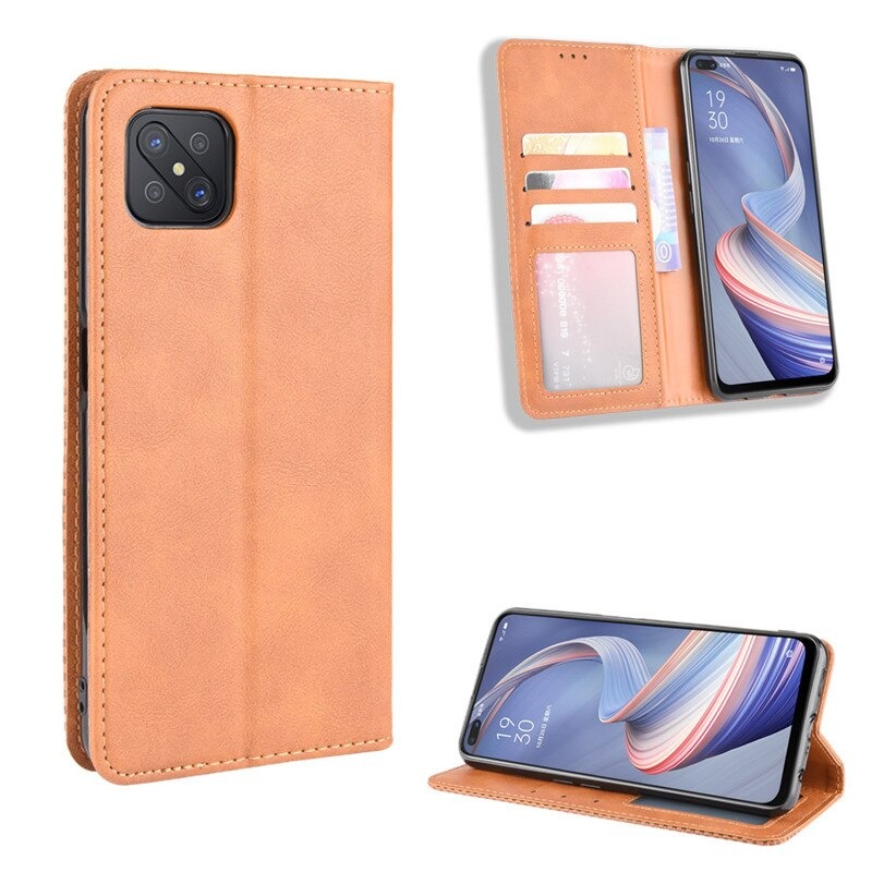 เคส OPPO Reno 4 Z 5G#เคสฝาพับปกหนังสไตล์วินเทจดูดซับอัตโนมัติแบบกระเป๋าสตางค์