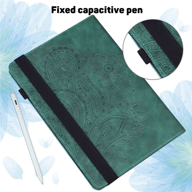 เคส Samsung Galaxy Tab S6 Lite 10.4 SM-P610 P615 P617 #เคสแบบฝาพับหนัง PU พิมพ์ลาย 3D Flower Embossed Tablet Flip Stand Soft TPU Back