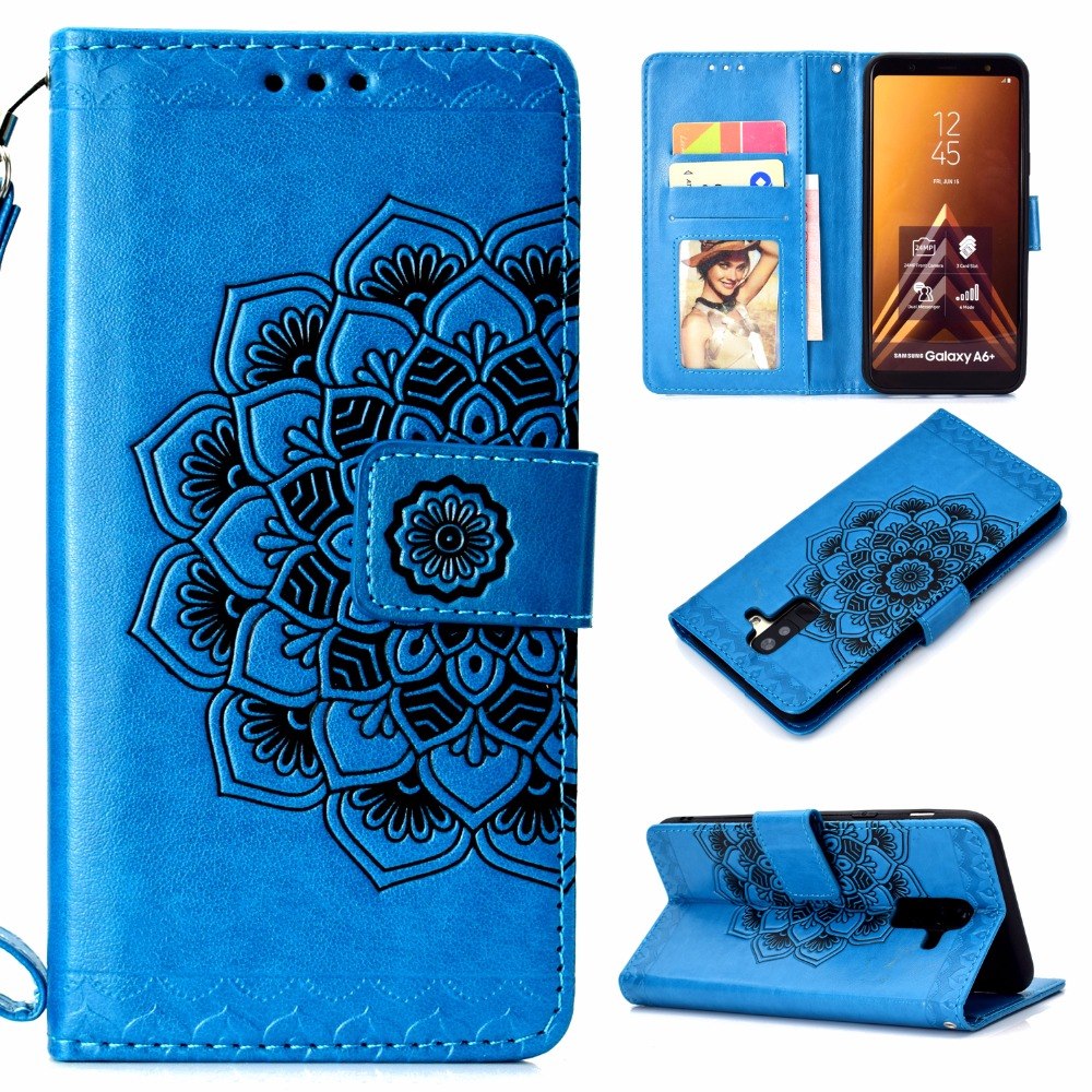 Case Samsung Galaxy A6+ (2018) #เคสฝาพับหนัง PU พิมพ์ลายแมนดาลา