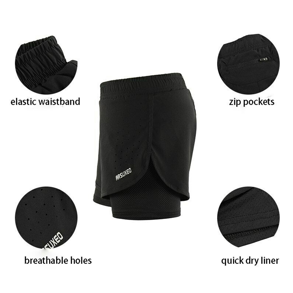 กางเกงวิ่ง ขาสั้นผู้หญิง 2-in-1 มีซับใน มีซิปกระเป๋าหลัง ARSUXEO (G7)