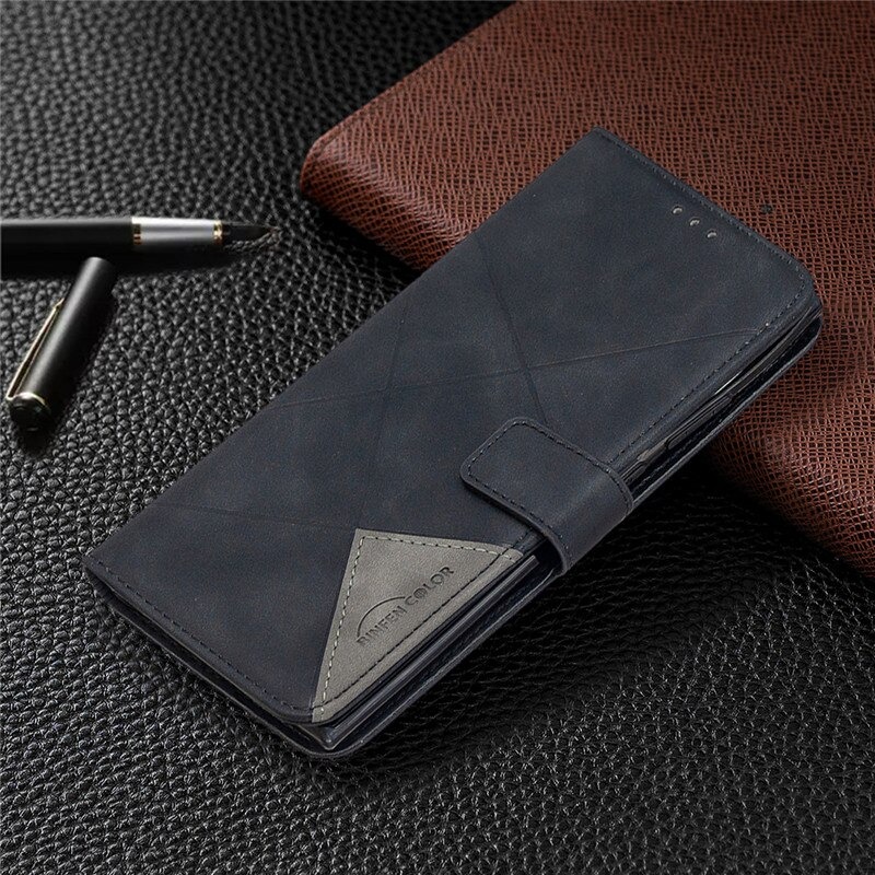เคส Samsung Galaxy A42 5G #เคสฝาพับหนัง PU มีช่องเสียบ ID บัตรอื่นๆในตัว Geometric Pattern Leather Card Holder Protective