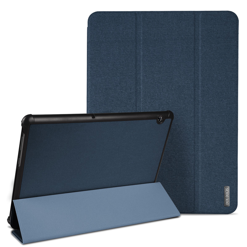 Case Huawei MediaPad T5 10 #เคสแบบฝาพับผิวเนื้อผ้า DUXDUCIS Domo Series Cloth Texture Tri-fold Stand PU Leather Smart Flip Case