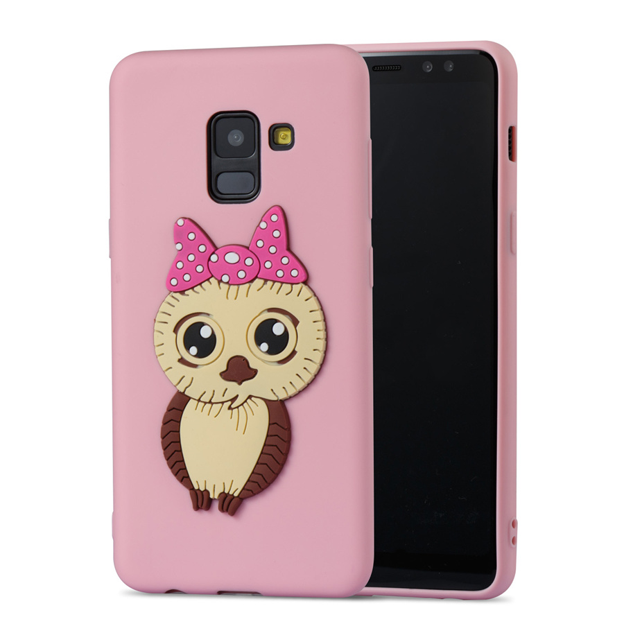เคส Samsung Galaxy A8 (2018) #เคสฝาหลังนิ่มลายนกฮูกติดโบ 3D น่ารัก Lovely 3D Owl with Bowknot Pattern