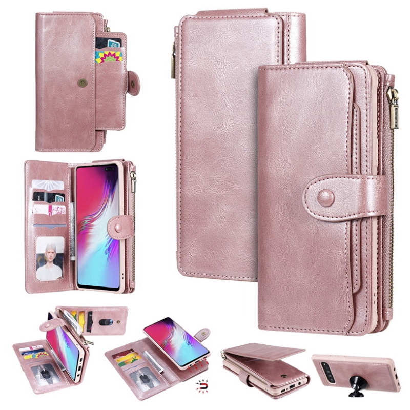 Case Samsung Galaxy Note 10 #เคสฝาพับแบบแยกส่วนสไตล์กระเป๋าสตางค์มีช่องใส่บัตรหลายช่อง Multi-slot Zippered Luxury Flip Stand Card Leather Wallet Cover Separable Case Cover