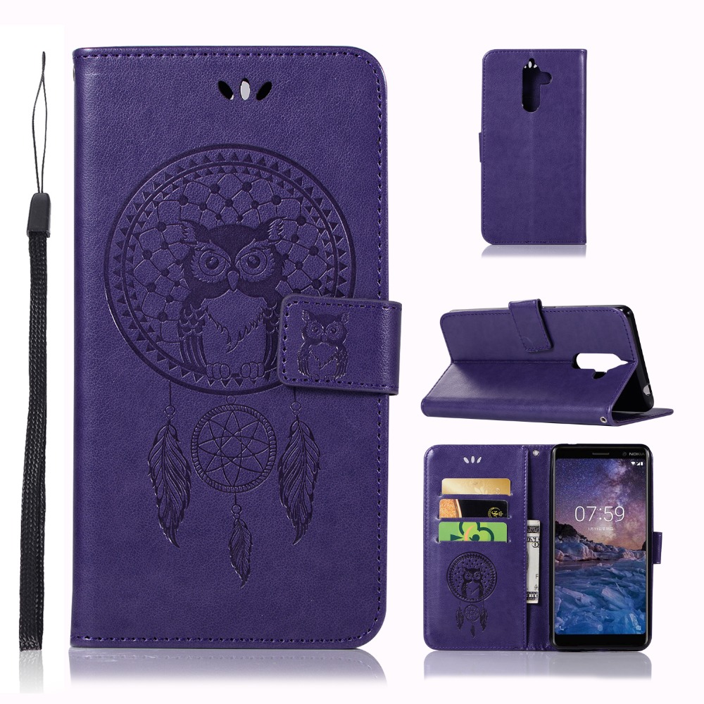 Case Nokia 7 plus #เคสแบบกระเป๋าสตางค์ฝาพับหนัง PU ลายนกฮูก Dream Catcher Owl