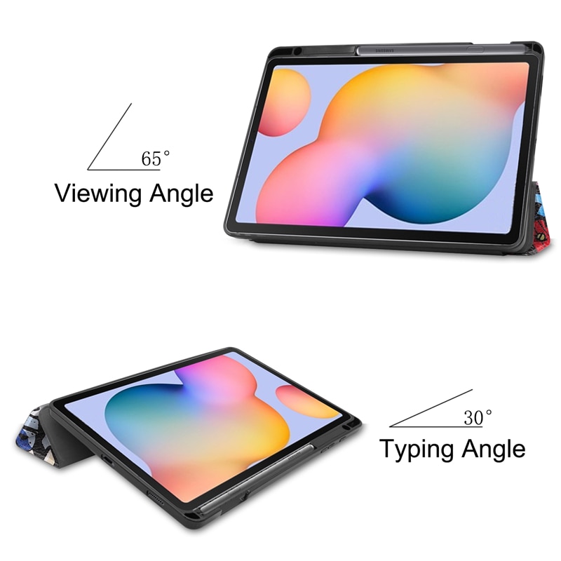 เคส Samsung Galaxy Tab S6 Lite 10.4 SM-P610 P615 P617 #เคสฝาพับหนัง PU พิมพ์ลายมีช่องเก็บปากกา with Pencil Holder Tri-Fold Stand Cover Leather Smart Case