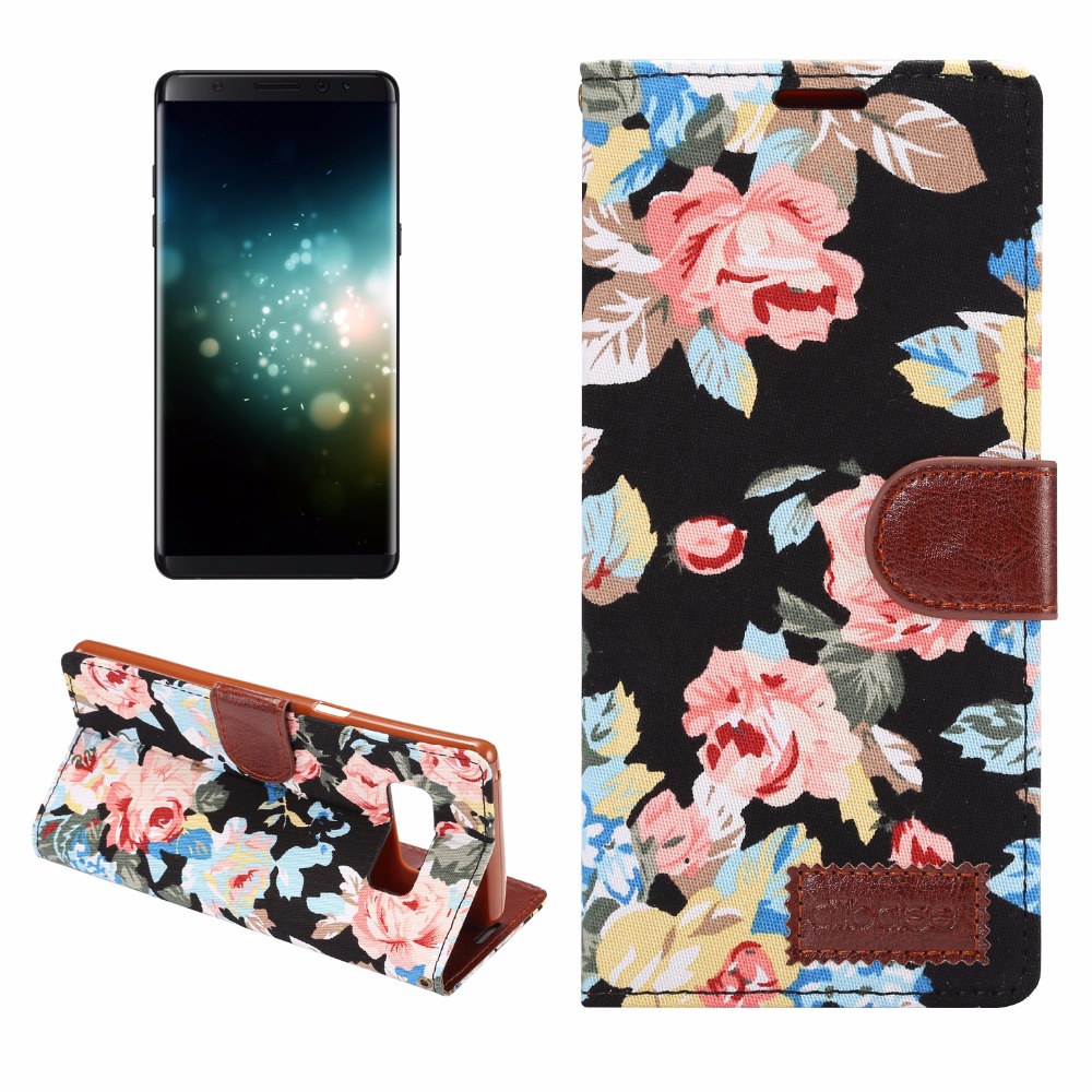 เคส Samsung Galaxy Note 8 #เคสฝาพับหนัง PU ลายผ้าลายดอกไม้