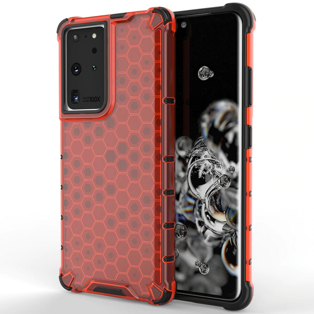 เคส Samsung Galaxy S21 Ultra #เคสฝาหลังกันกระแทก Honeycomb Shock Absorber TPU + PC + Silicone Hybrid