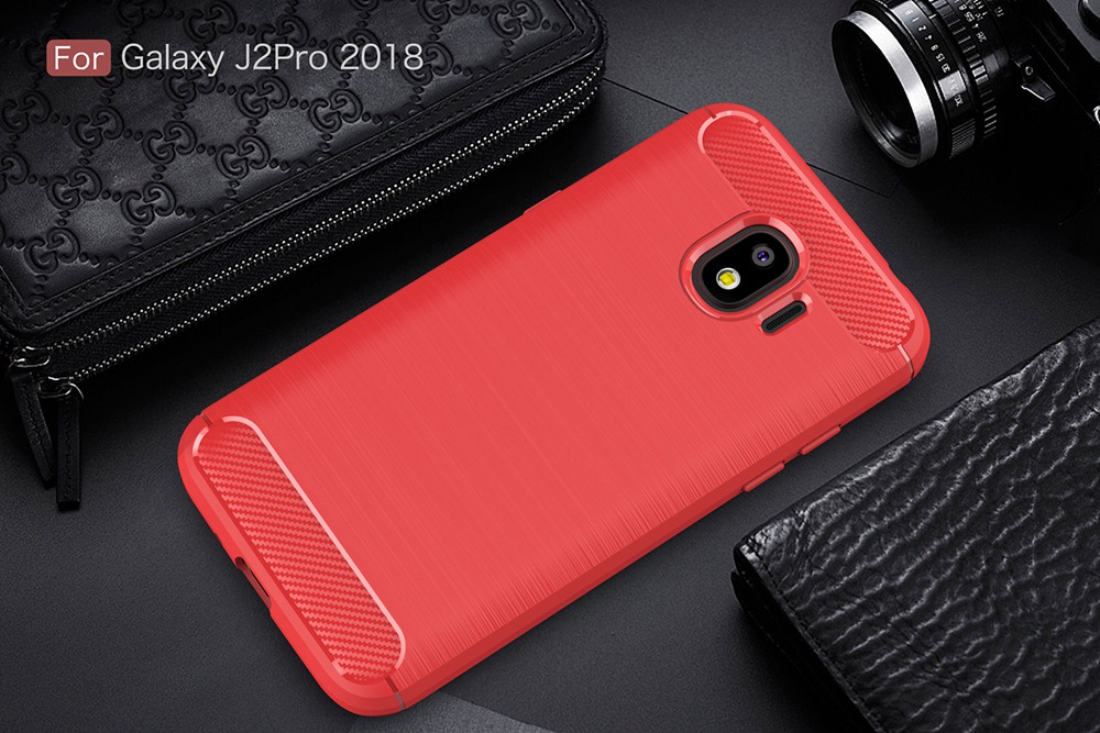 เคส Samsung Galaxy J2 Pro 2018 #เคสฝาหลัง TPU นิ่มคาร์บอนไฟเบอร์แบบผิวขัดแปรง