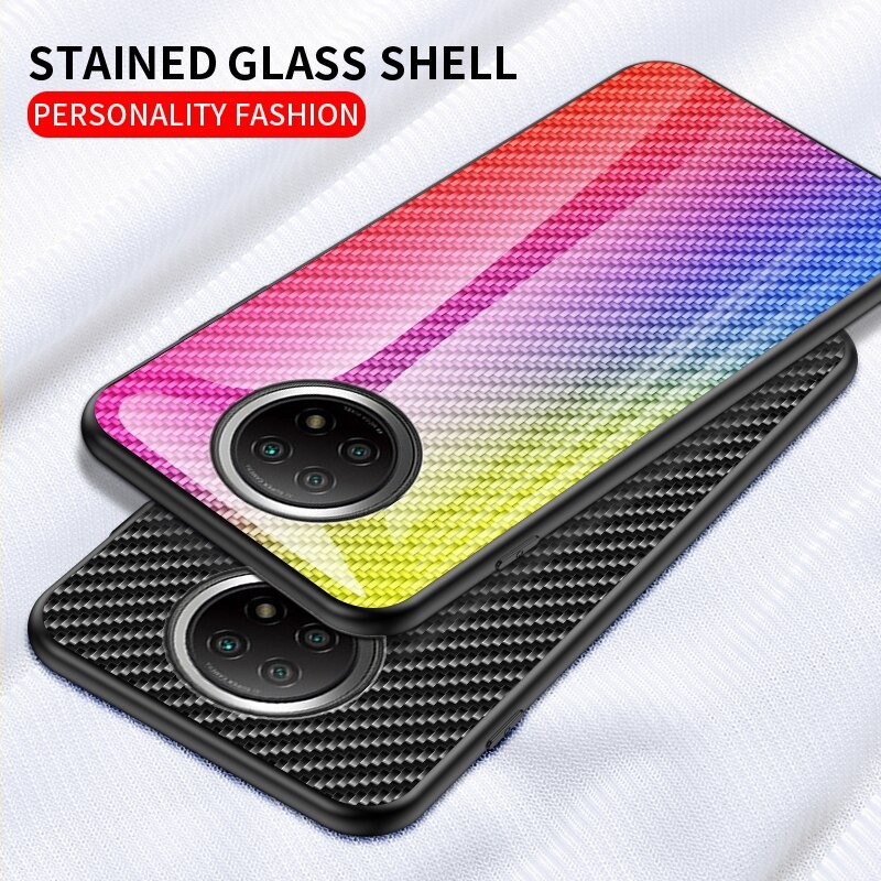 เคส Redmi Note 9T 5G #เคสฝาหลัง Gradient Color ลายคาร์บอนไฟเบอร์ Carbon fiber texture Glass Hybrid Soft Silicone Cover