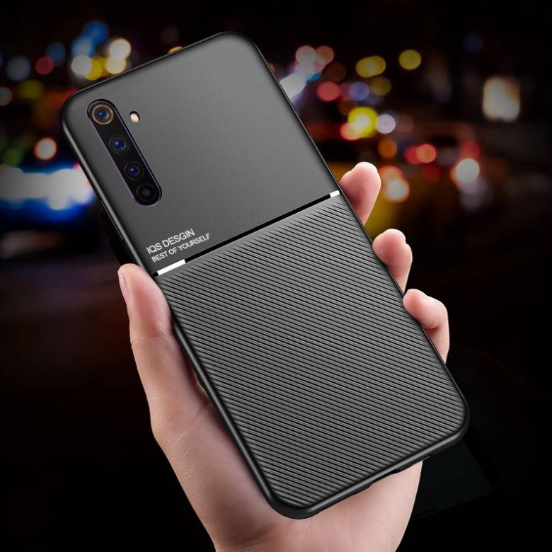 Case Realme 5 Pro #เคสแบบฝาหลัง TPU เคลือบหนัง PU สไตล์ธุรกิจที่เรียบง่ายมีแผ่นเหล็กในตัว Minimalist Business Style Leather Coated TPU Built-in metal magnetic plate