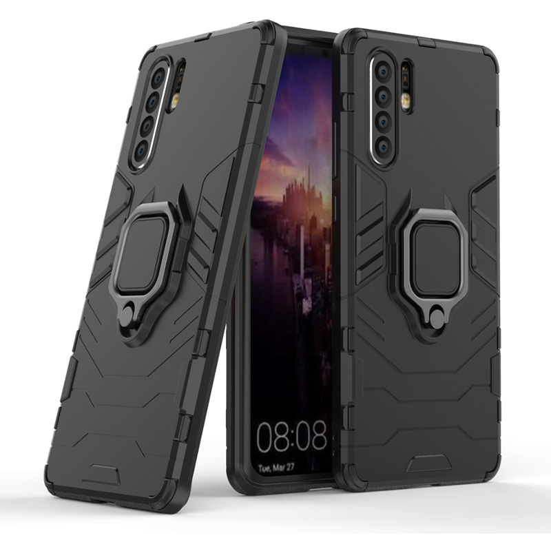 Case Huawei P30 Pro #เคสฝาหลังพลาสติกแข็ง +TPU Hybrid Case มีแหวนสวมนิ้วโลหะ