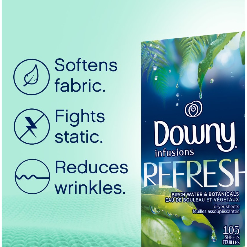 Downy® Infusions Refresh Dryer Sheets 105, 200 Sheets แผ่นหอมอบผ้า ดาวน์นี่