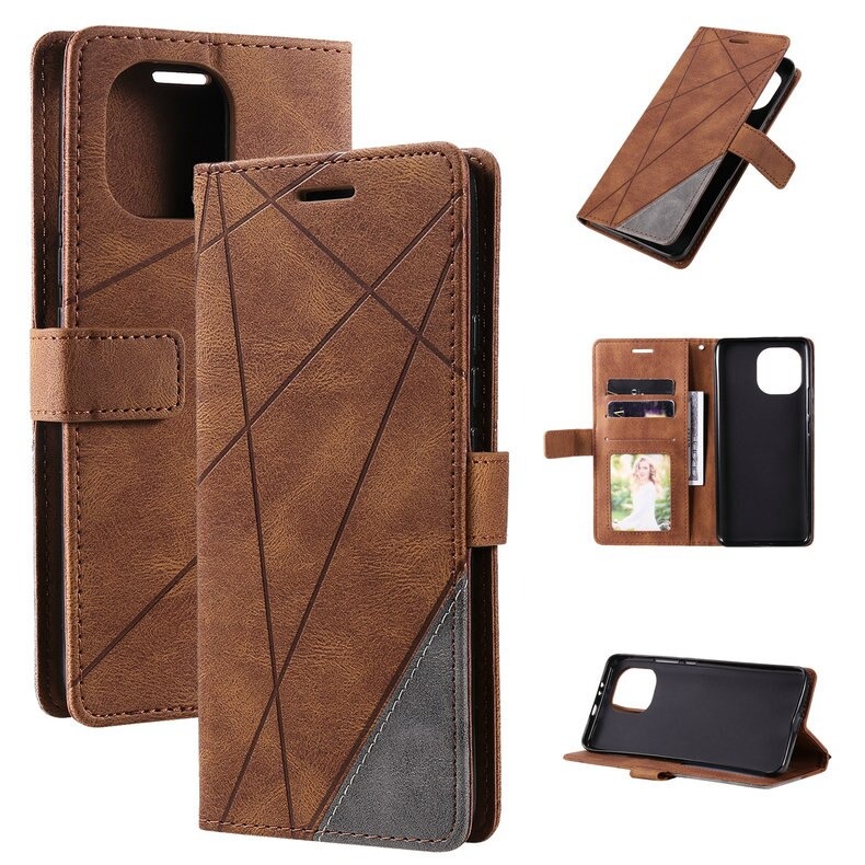 เคส Xiaomi Mi 11 Lite #เคสฝาพับหนัง PU มีช่องเสียบบัตรอื่นๆในตัว Geometric Pattern Leather Card Holder Protective