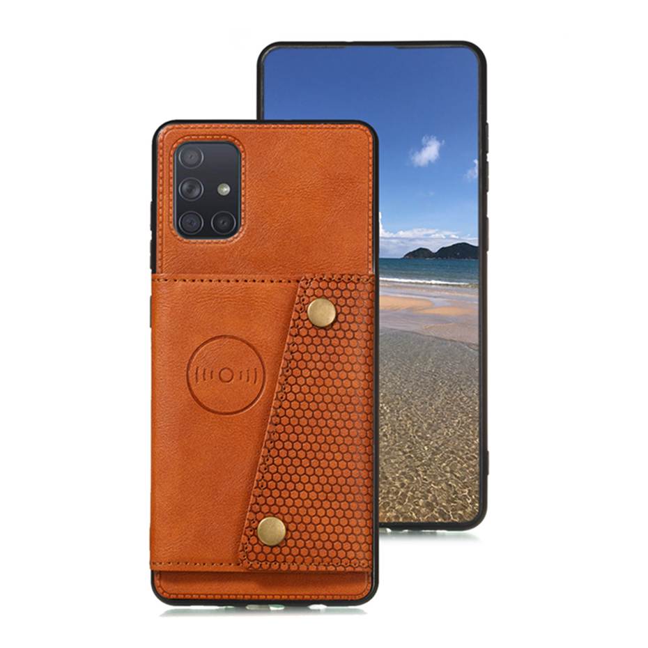 เคส Samsung Galaxy A51 #เคสแบบฝาหลัง TPU เคลือบหนัง PU มีที่เก็บบัตร PU Leather Coated TPU Card Holder Magnetic Kickstand