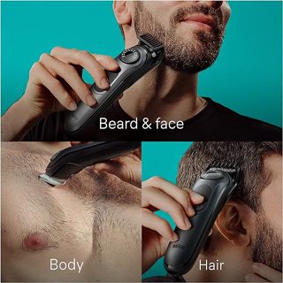 Braun® All In One Trimmer Kit 8 in 1 For Men Model-AlO5470, Black เครื่องตัดแต่งหนวดเครา เส้นผม และขน