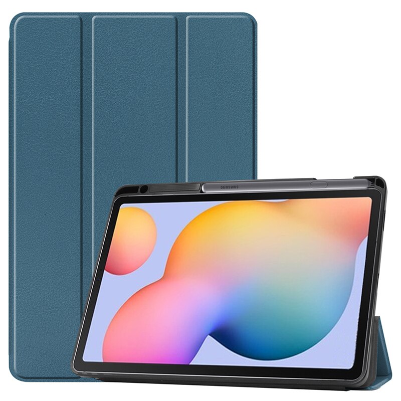 เคส Samsung Galaxy Tab S6 Lite with pencil slot 10.4 SM-P610 P615 P617 #เคสฝาพับหนัง PU แบบ 3 พับมีช่องเก็บปากกาในตัว
