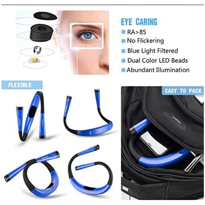 Glocusent® Upgraded LED Neck Reading Light ไฟอ่านหนังสือ ไฟฉายแบบคล้องคอ แบบชาร์จได้ ไฟLEDปรับความสว่างได้