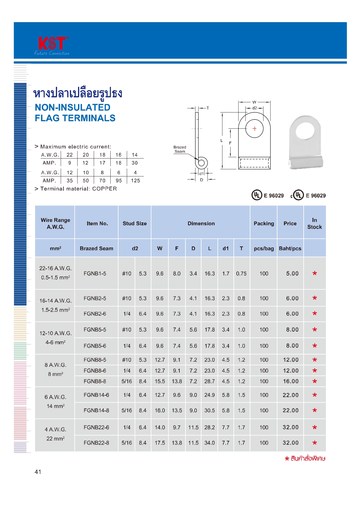 หางปลาเปลือยรูปธง NON-INSULATED FLAG TERMINALS