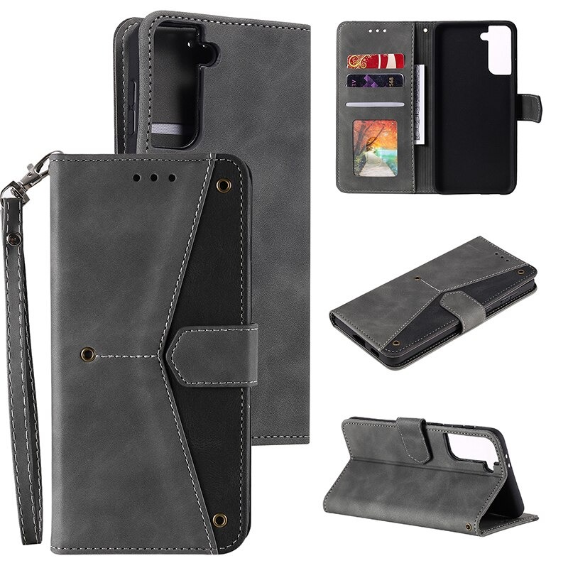 เคส Samsung Galaxy S21 #เคสฝาพับหนัง PU Splicing Stitching Stand Skin-touch Leather