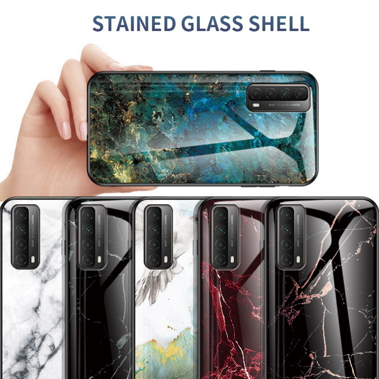 เคส Huawei Y7a #เคสฝาหลัง Gradient Color ลายหินอ่อน Glass + PC + TPU Hybrid Case