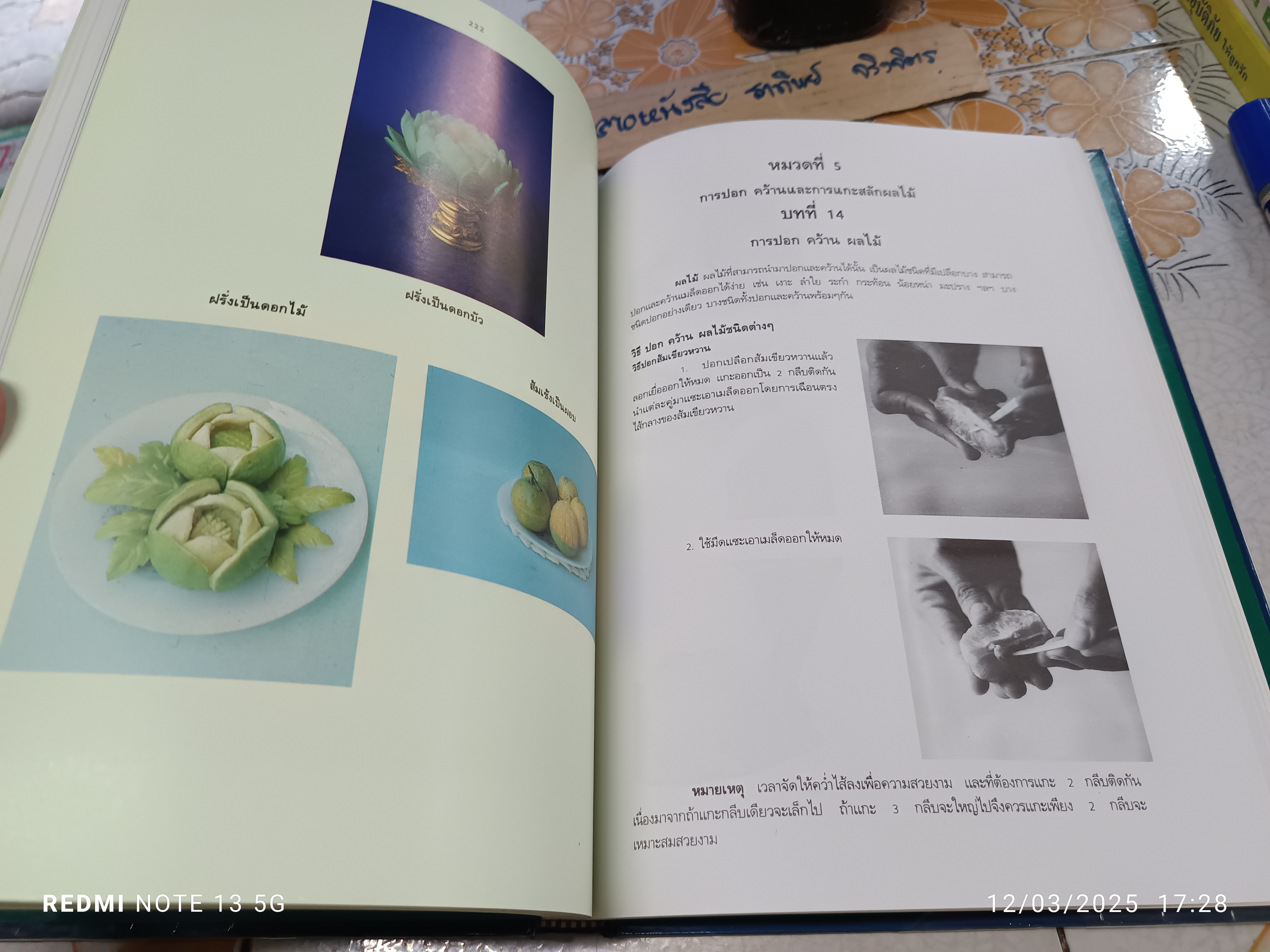 การแกะสลักผักและผลไม้ เล่ม 1 โดย อ.แสงอรุณ เชื้อวงษ์บุญ พิมพ์ กุมภาพันธ์ 2541 (2,000 เล่ม) ** หน้าหาย 2 คู่ (สารบัญ + ความรู้พื้นฐาน) **สินค้าหมด**