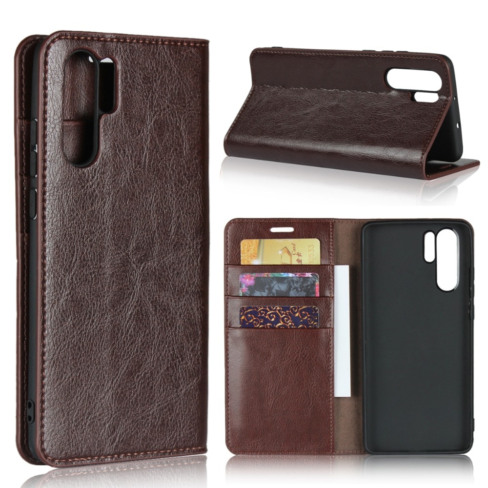 Case Huawei P30 Pro #เคสฝาพับหนังแท้แบบกระเป๋าสตางค์คุณภาพดี Crazy Horse Genuine Leather Cover