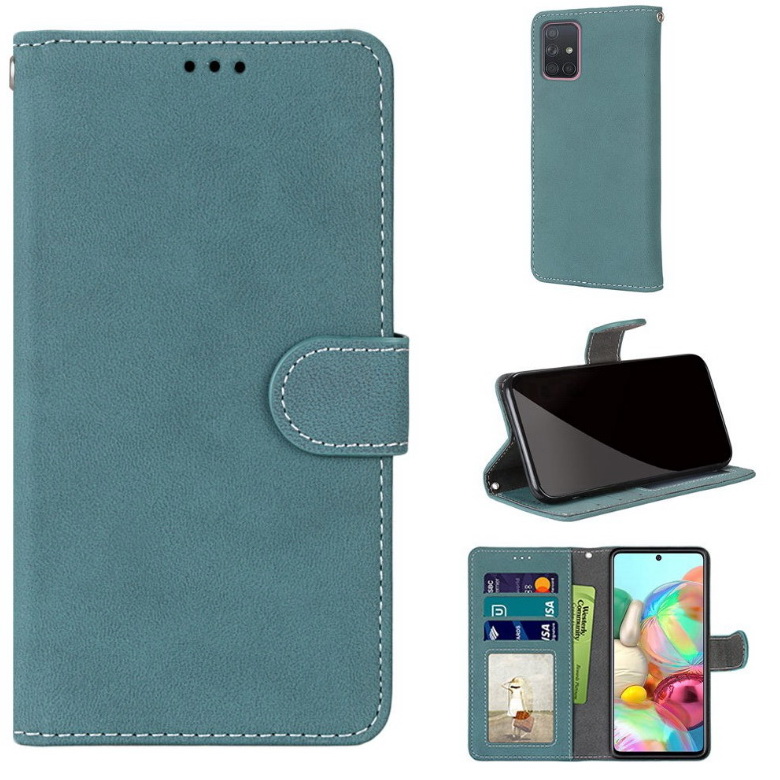 Case Samsung Galaxy A71 5G SM-A716F #เคสฝาพับหนัง PU ปกหนังสไตล์วินเทจผิวด้านแถบปิดแม่เหล็ก Vintage Matte Flip PU Leather Cover Magnetic Buckle Wallet Case Card Holder