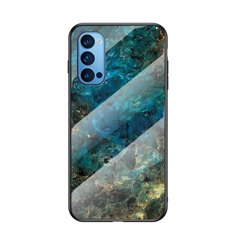 Case OPPO Reno 4 4G #เคสฝาหลัง Gradient Color ลายหินอ่อน Glass + PC + TPU Hybrid Case