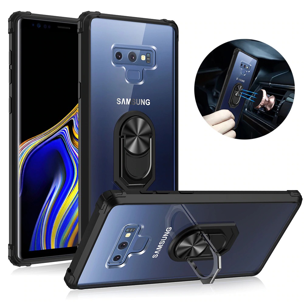 Case Samsung Galaxy Note 9 #เคสฝาหลังใสขอบทึบ +TPU Hybrid Case มีแหวนสวมนิ้วโลหะ