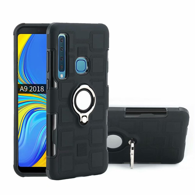 Case Samsung Galaxy A9 (2018) #เคสฝาหลังไฮบริด PC+TPU ลายรูปแบบทางเรขาคณิตมีแหวนสวมนิ้วติดแม่เหล็ก