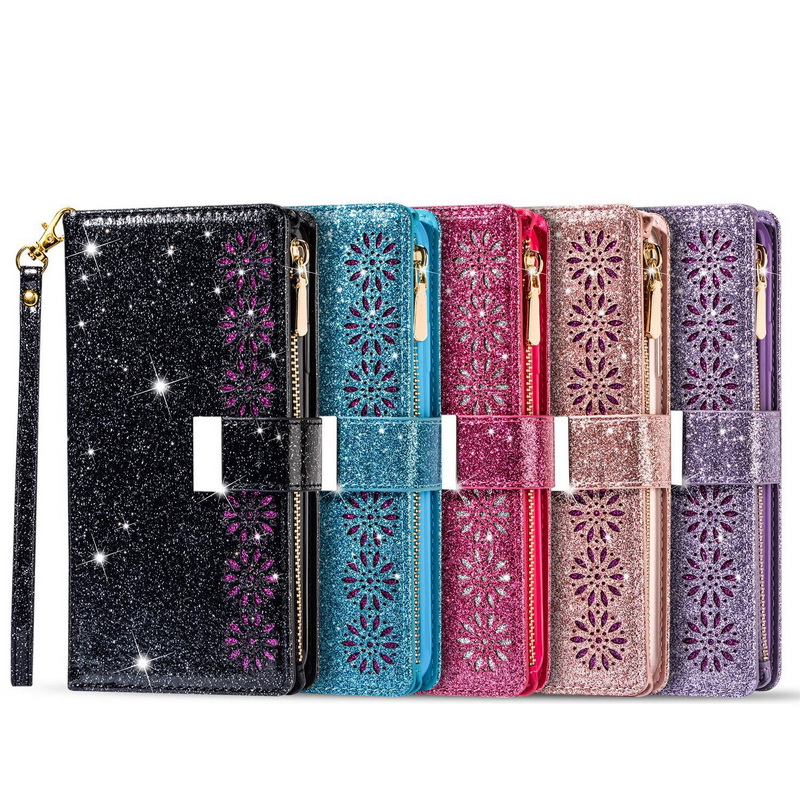 Case Samsung Galaxy A51 #เคสฝาพับแบบกระเป๋าสตางค์ช่องใส่บัตรหลายช่อง Bling Glitter Case Multi-slot Wallet Zippered Leather พร้อมสายคล้อง
