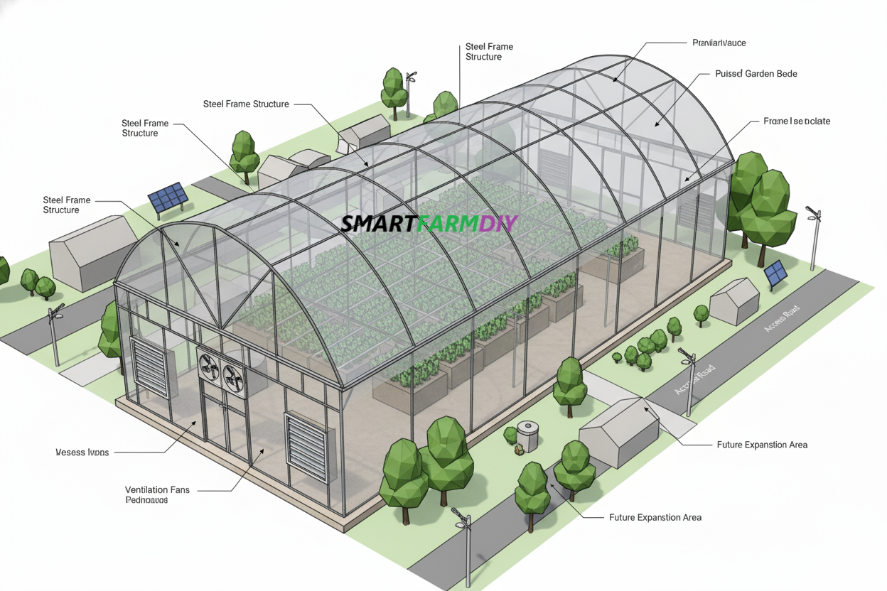 รับออกแบบผังฟาร์มโรงเรือนปลูกพืช แบบ City Future Farming (AI Generative Farming#8)