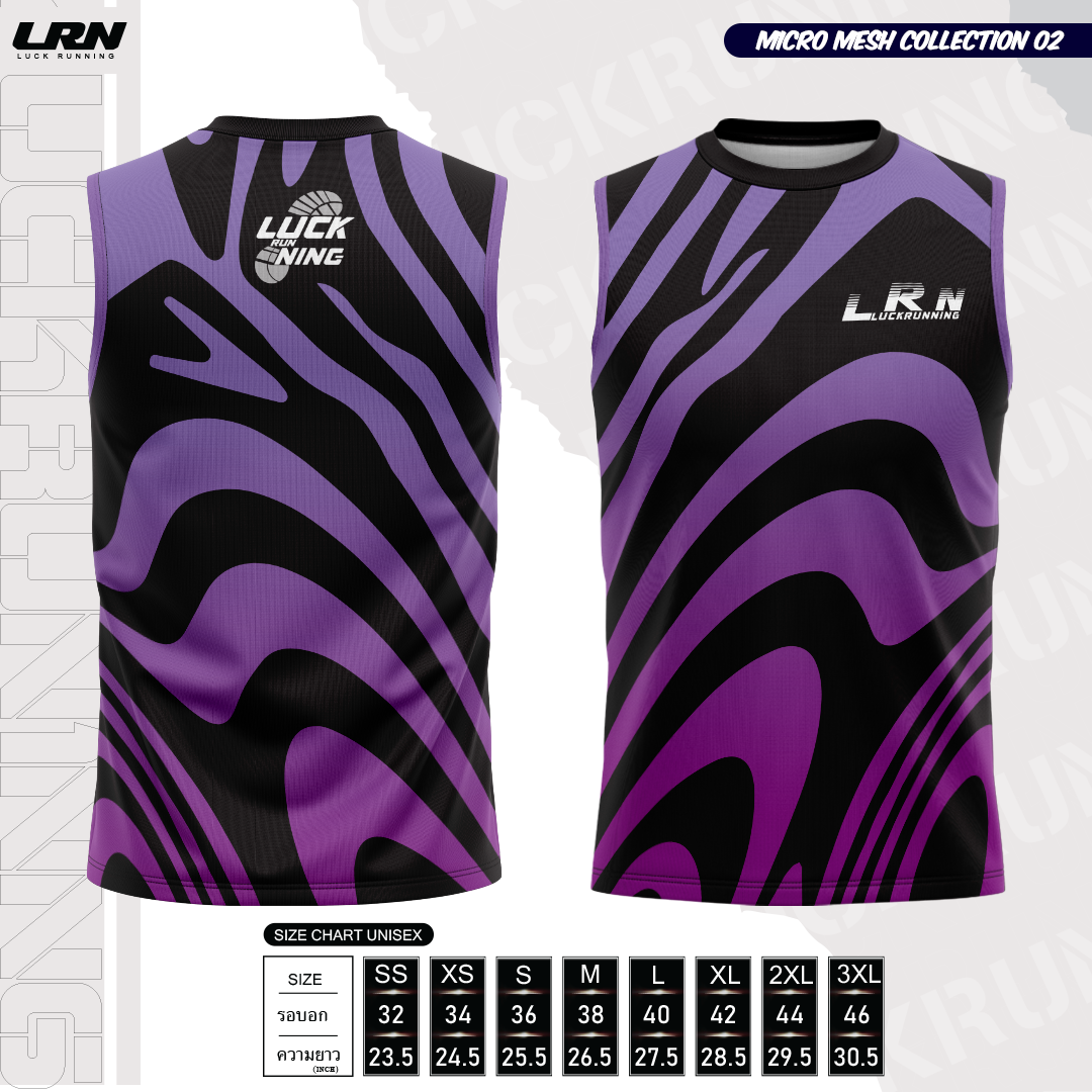 เสื้อวิ่งพิมพ์ลายแขนกุด LRN Collection 02 เนื้อผ้า Micro Mesh สำหรับวิ่งมาราธอน (MM12-02)