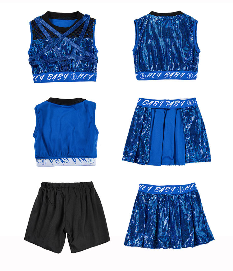 ชุดเต้นเด็กหญิง เสื้อกล้ามกับกางเกงกระโปรง ปักเลื่อม